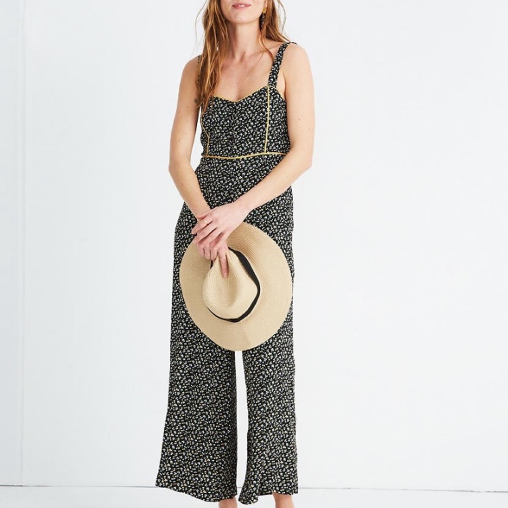 Button Front Wide-Leg Jumpsuit in Playground Posie
